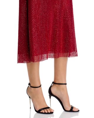 Self-Portrait Red Rhinestone Fishnet Midi Dress