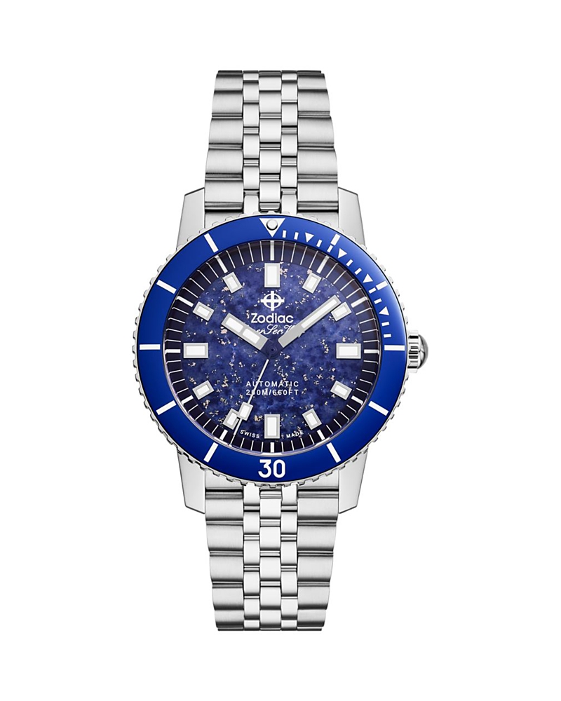 Zodiac Compression Diver Automatic Stainless Steel Watch, 40mm In Blue/silver