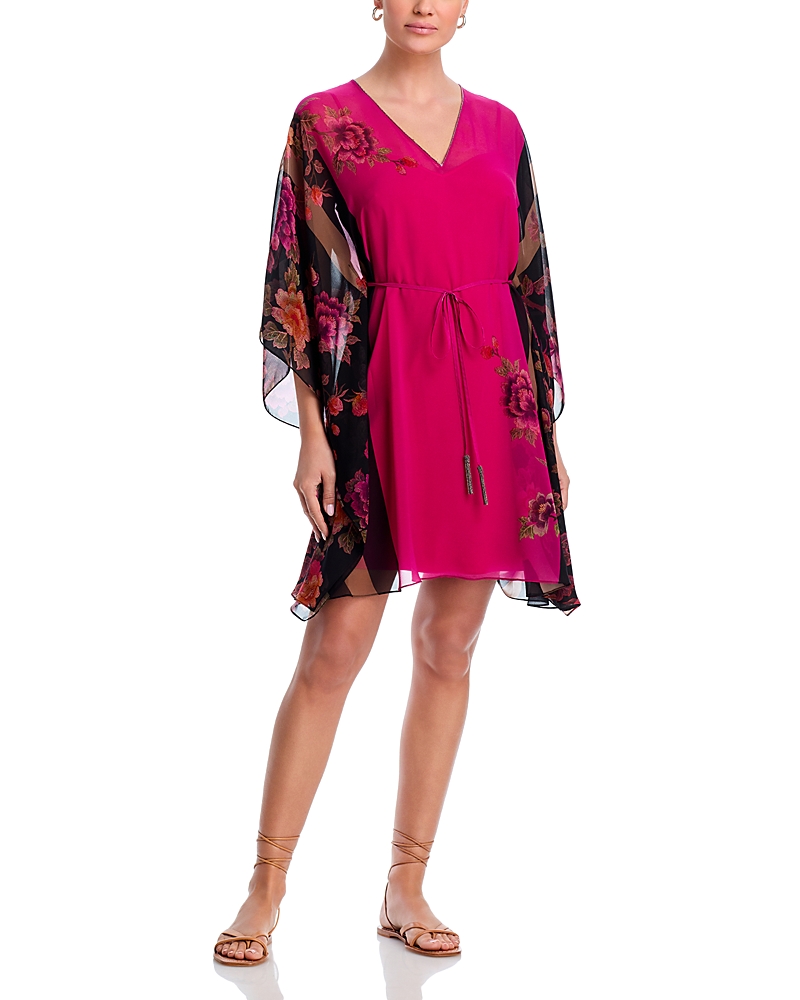 Kobi Halperin Paige Floral Tie Waist Cover Up Caftan In Pink Multi