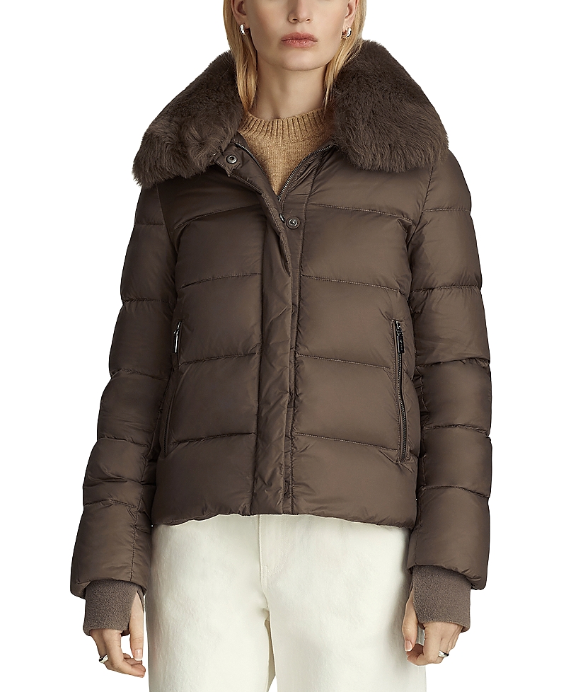 Dawn Levy Vera Shearling Trim Down Coat In Bronze