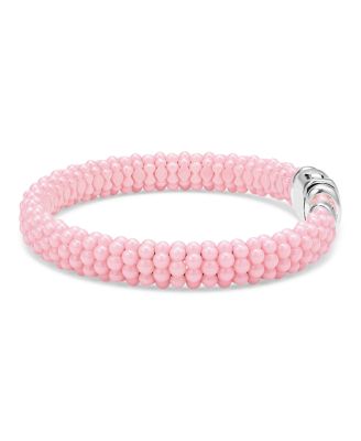 Sterling Silver Pink Caviar Pink Ceramic Beaded Bracelet