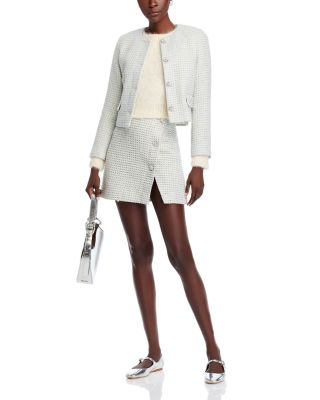 FRENCH CONNECTION - Embellished Button Tweed Jacket & Slit Tweed Mini Skirt