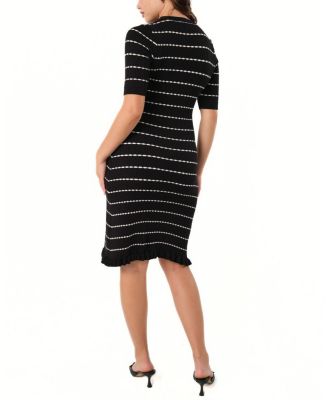  Women&#39;s Knee Length Striped Maternity &amp; Nursing Sweater Dress in Cotton Knit