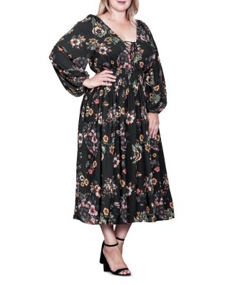 Plus Size Lace Up Double V Neck Dress