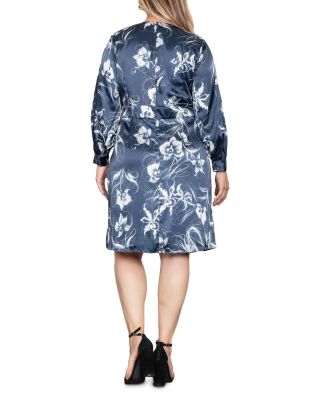 Plus Size Faux Wrap Satin Dress