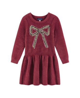 Andy & Evan - Girls' Red Holiday Sweater Dress with Bow Graphic - Little Kid