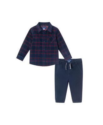 Andy & Evan Boys' Plaid Cord Buttondown & Navy Joggers Set - Baby