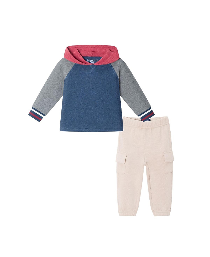 Andy & Evan Boys' Red/navy/heaterh Grey Jersey Hooded Tee & Jogger Set - Baby In Red Navy