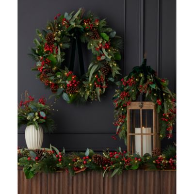 Magnolia Leaf, Eucalyptus & Berry 30" Swag with Fairy Lights