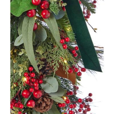 Magnolia Leaf, Eucalyptus & Berry 30" Swag with Fairy Lights