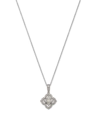 Diamond Clover Pendant Necklace in 14K White Gold, 0.50 tcw