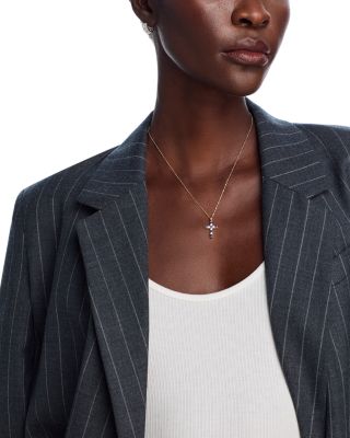 Blue Sapphire & Diamond Cross Pendant Necklace in 14K Yellow Gold, 16-18"