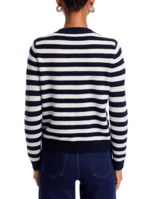 100% Cashmere Striped Crewneck Cardigan - Exclusive