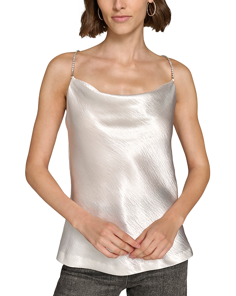 Karl Lagerfeld Womens Rhinestone Satin Camisole In Soft White
