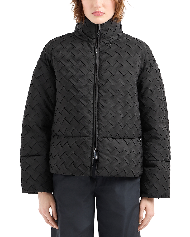 Emporio Armani Basket-weave High-neck Jacket In Black