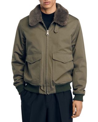 Sandro - Shearling Collar Aviator Jacket
