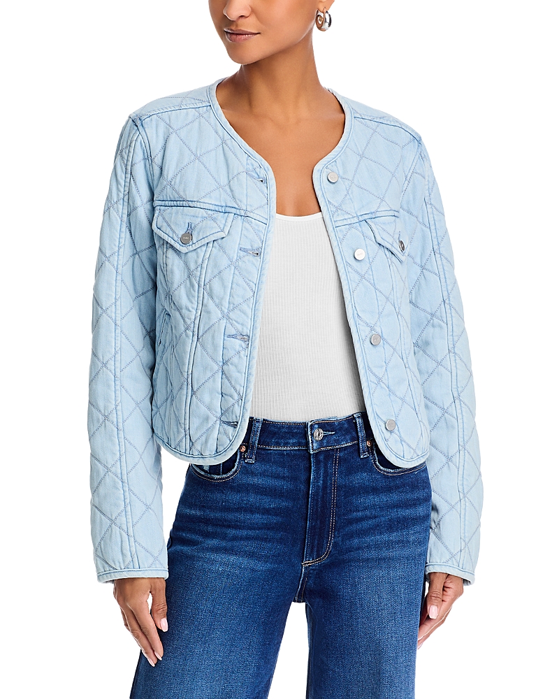 Paige Jayla Quilted Crop Denim Jacket In Aella