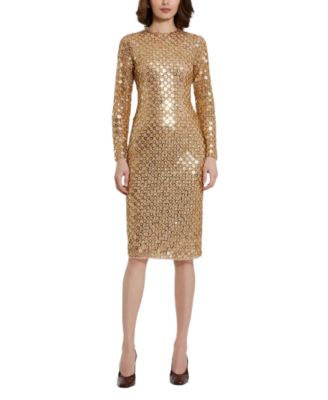 Mac Duggal - Beaded Georgette Long Sleeve Fitted Midi Dress