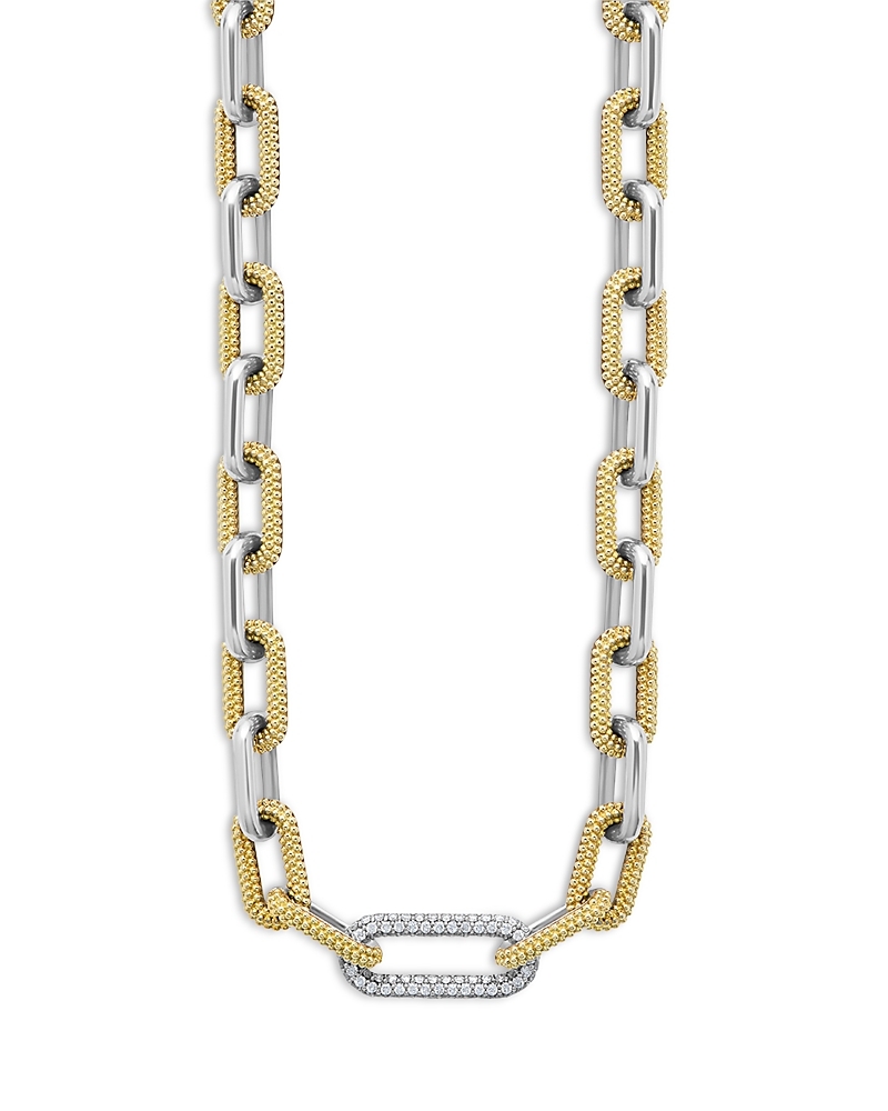 Lagos 18K Yellow Gold & Silver Caviar Lux-Clip Diamond Link Necklace, 18 - Exclusive