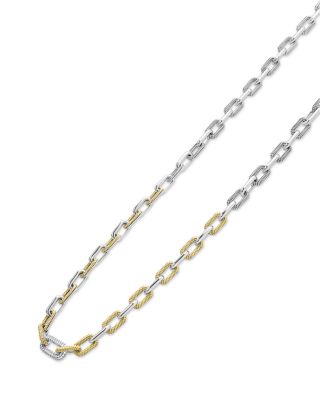 18K Yellow Gold & Silver Caviar Lux-Clip Diamond Link Necklace, 18" - Exclusive