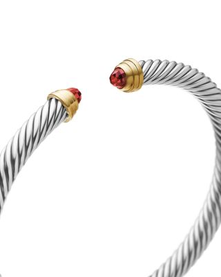 Classic Cable Bracelet in Sterling Silver with 14K Yellow Gold and Garnets, 5mm