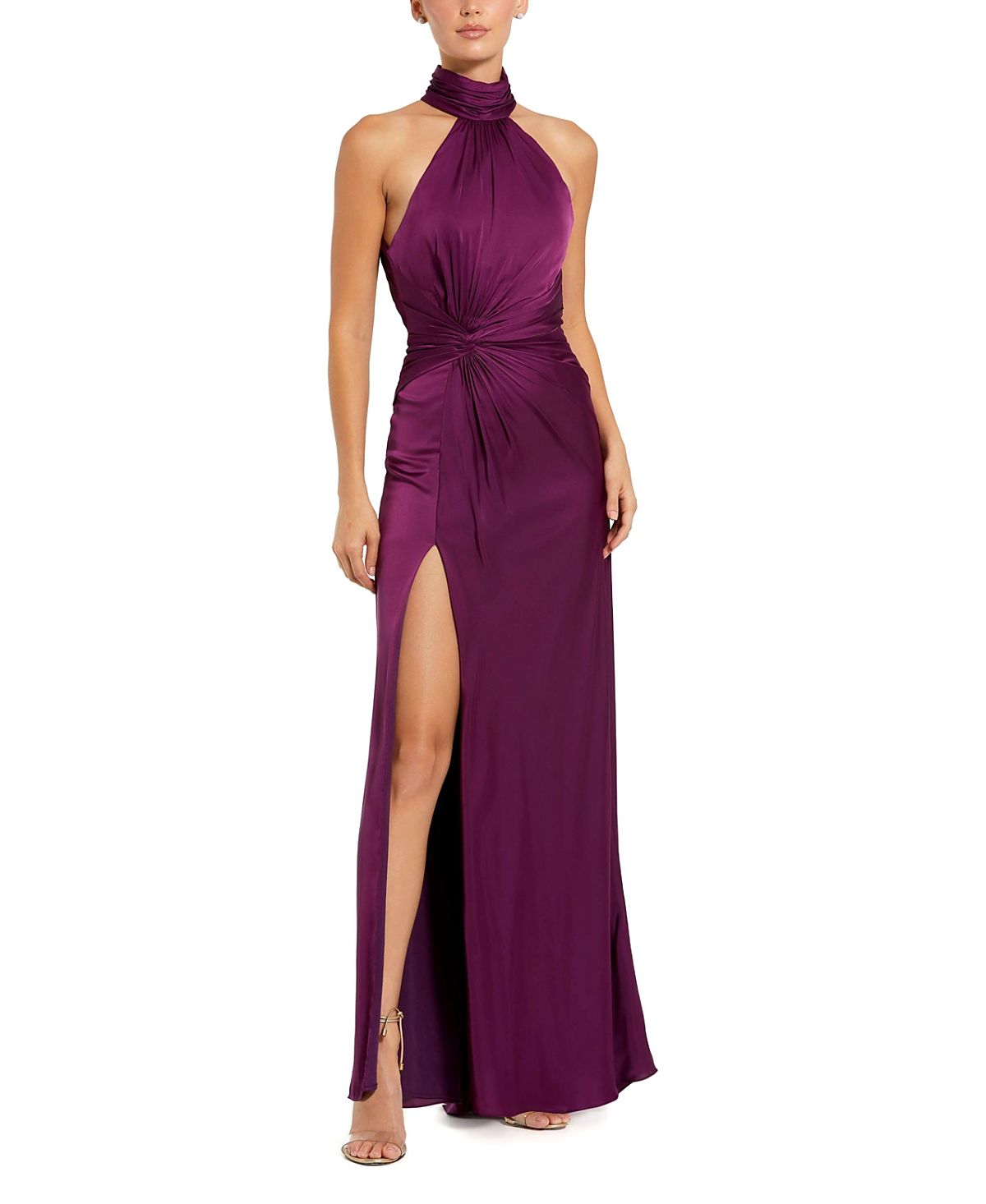 Mac Duggal Open Back High Neck Side Ruched Gown