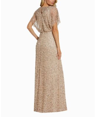  Beaded Mesh Gown with Shawl