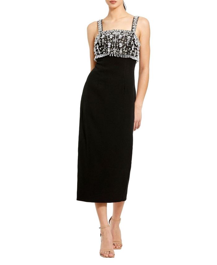 Wide Strap Embellished Top Midi Dress