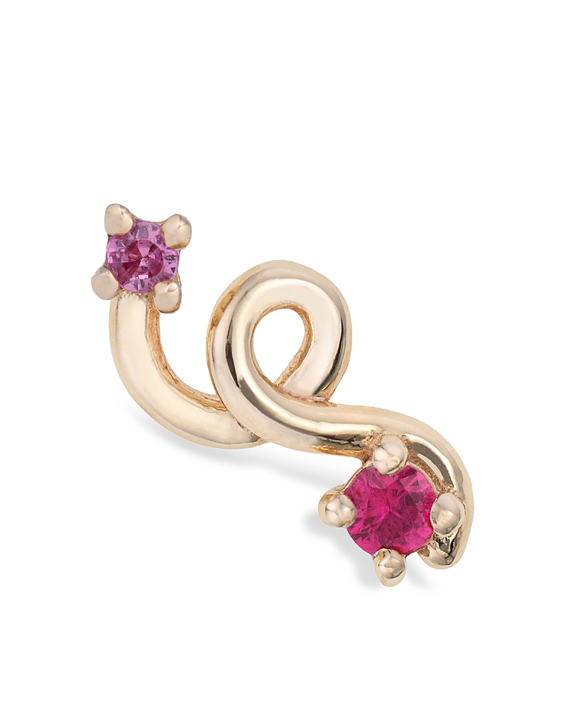 Bea Bongiasca 9k Yellow Gold Loop Pink Sapphire & Ruby Single Mini Stud Earring In Yellow Gold