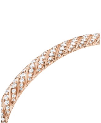 Sculpted Cable Pav&eacute; Bangle Bracelet in 18K Rose Gold with Diamonds