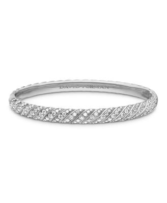 Sculpted Cable Bangle Bracelet in 18K White Gold with Diamonds, 6.2mm