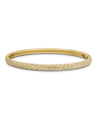 Sculpted Cable Bangle Bracelet in 18K Yellow Gold with Diamonds, 4.6mm