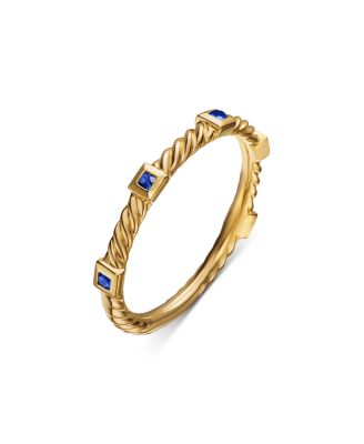 18K Yellow Gold Cable Sapphire Stack Band Ring