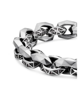Men's Torqued Faceted Link Bracelet in Sterling Silver with Pav&eacute; Black Diamonds