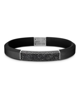 Men's Sterling Silver Streamline&reg; Black Diamond Pav&eacute; Black Rubber Bracelet