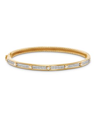 18K Yellow Gold Modern Renaissance Bangle Bracelet with Full Pav&eacute; Diamonds