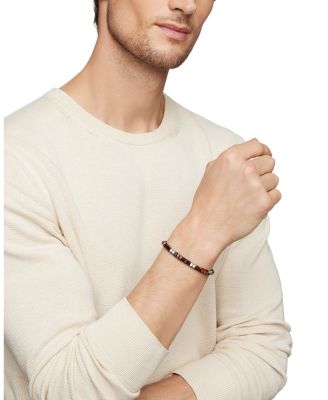 Men's Hex Bead Bracelet in Sterling Silver with Red Tigers Eye, 6mm