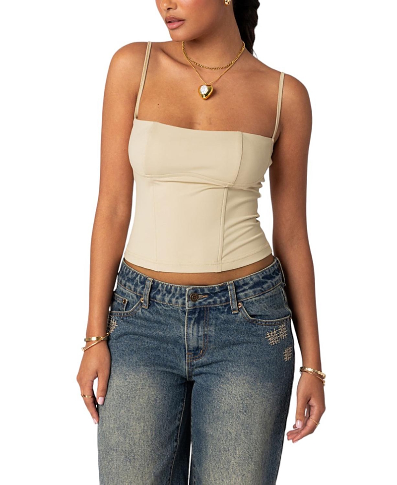 Edikted Juno Corset Crop Camisole In Beige