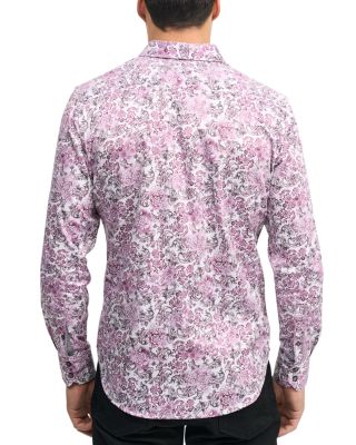 Downing Cotton Stretch Satin Printed Classic Fit Button Down Shirt