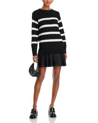 Striped Long Sleeve Mixed Media Dress - Exclusive
