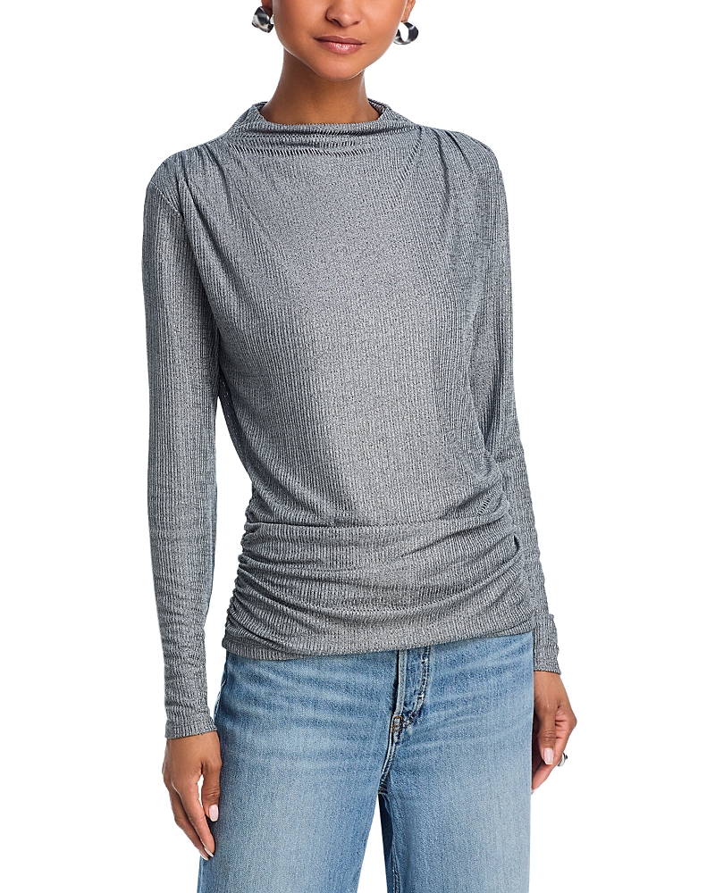Shop Aqua Shimmer Ruched Top - Exclusive In Silver