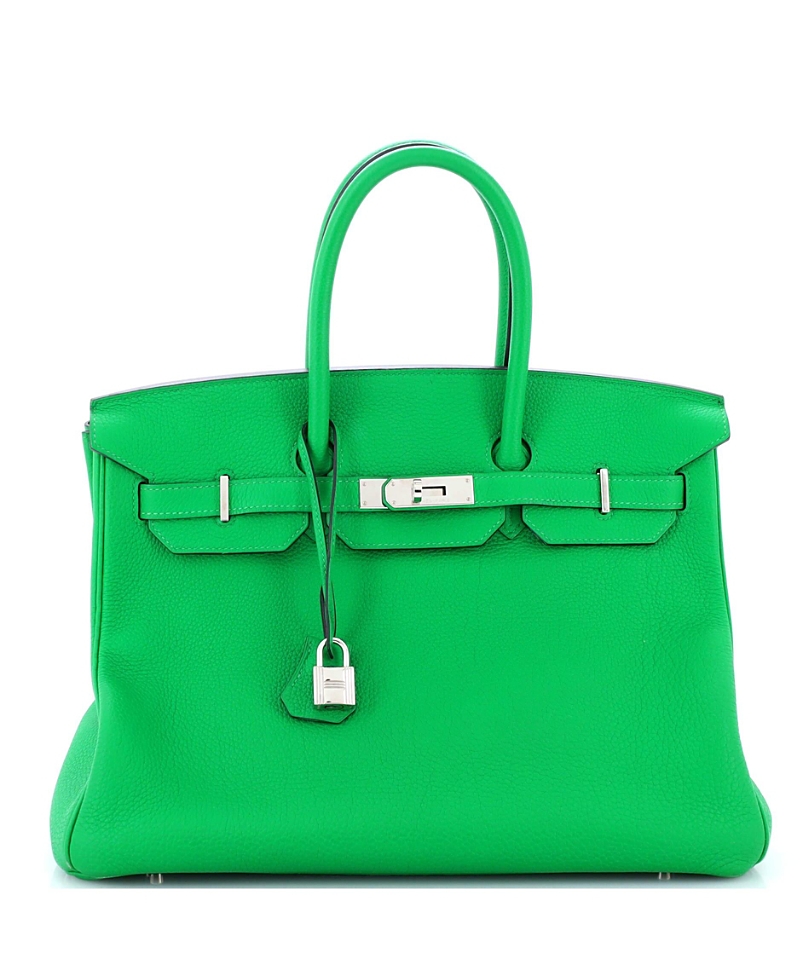 Pre-Owned Hermes Birkin 35 Handbag Green Togo with Palladium Hardware