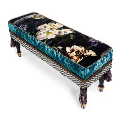 Moonlight Garden Floral Scuttlebutt Fabric Bench
