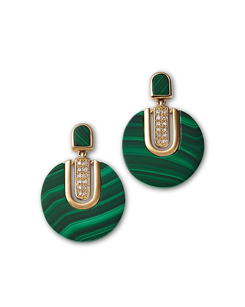Bloomingdale's Fine Collection 14k Yellow Gold Malachite Art Deco Drop Earrings With Diamonds, 0.08 Ct. T. W. In Green/gold