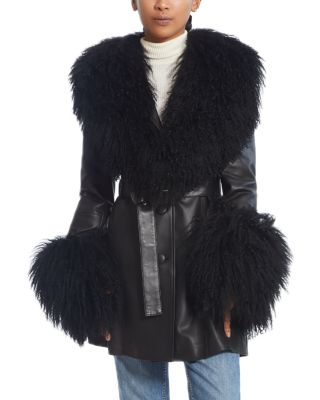 Susanna Chow - Leather Shearling Trim Belted Jacket