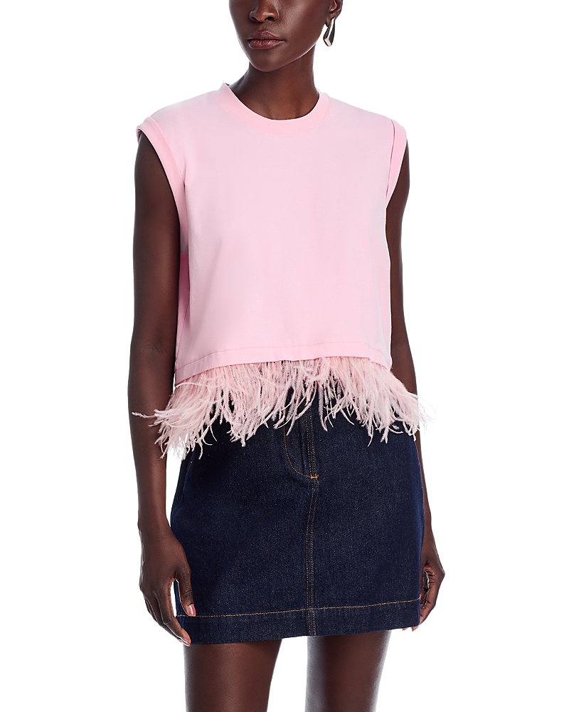 Cinq À Sept Feather-hem Cropped Sleeveless T-shirt In Venus Pink