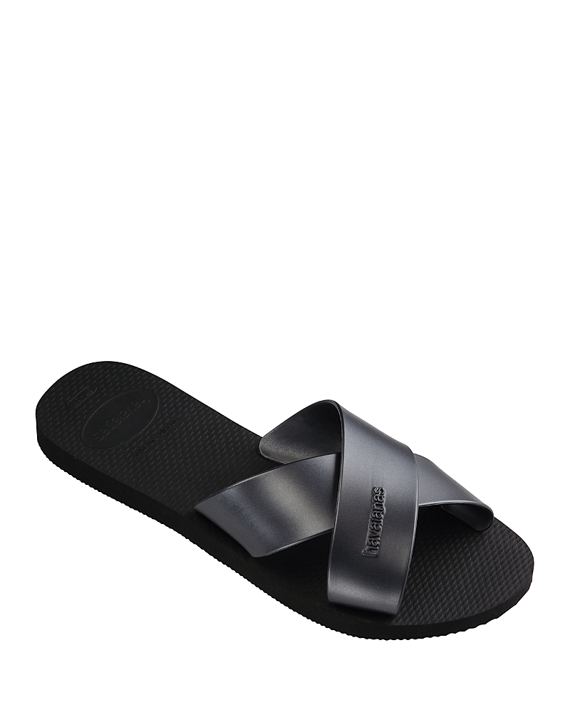 havaianas Women's Aqua Metallic Crisscross Slide Sandals