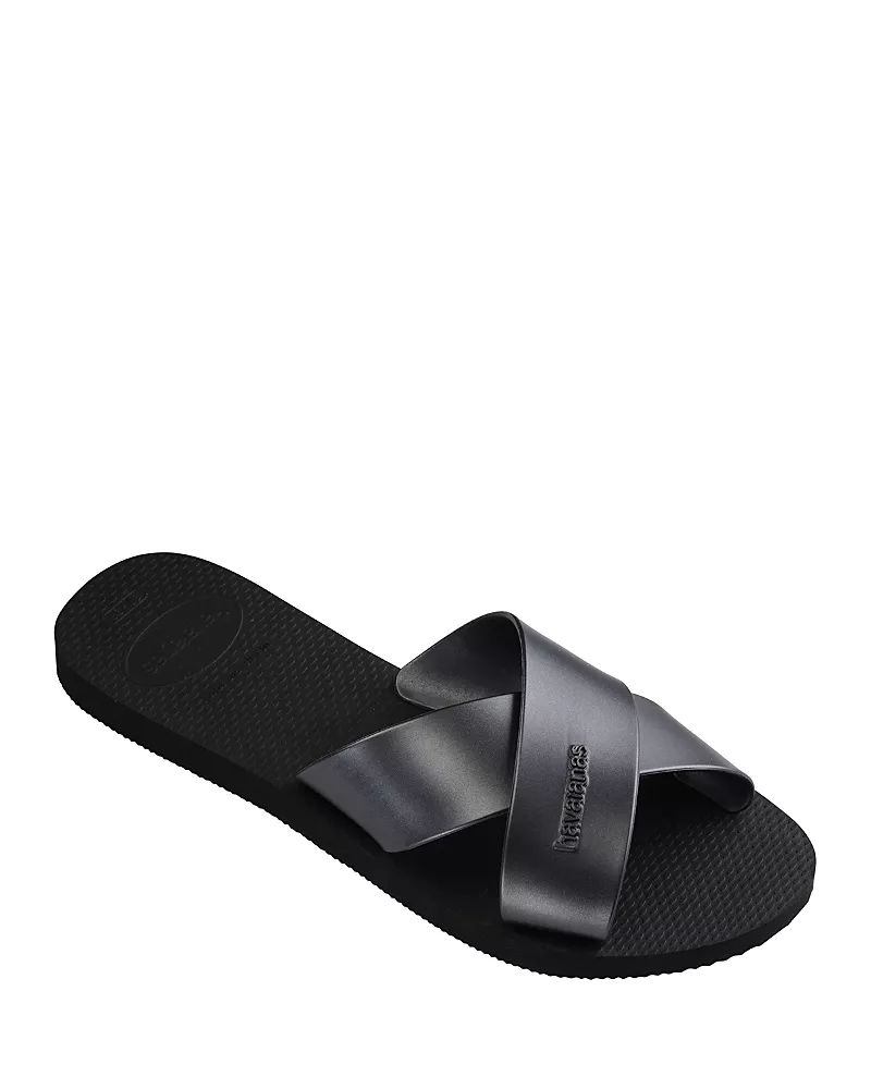 havaianas Women's Aqua Metallic Crisscross Slide Sandals
