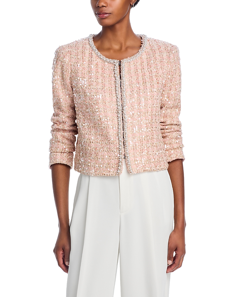 Alice And Olivia Kidman Sequin Embellished Jacket In Pearl Blush In Pearl Blush