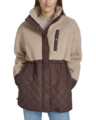 Marc New York - Ladies Mixed Media Faux Sherpa & Quilted Jacket